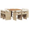 vidaXL Set comedor de jard&iacute;n 9 pzas con cojines rat&aacute;n sint&eacute;tico beige