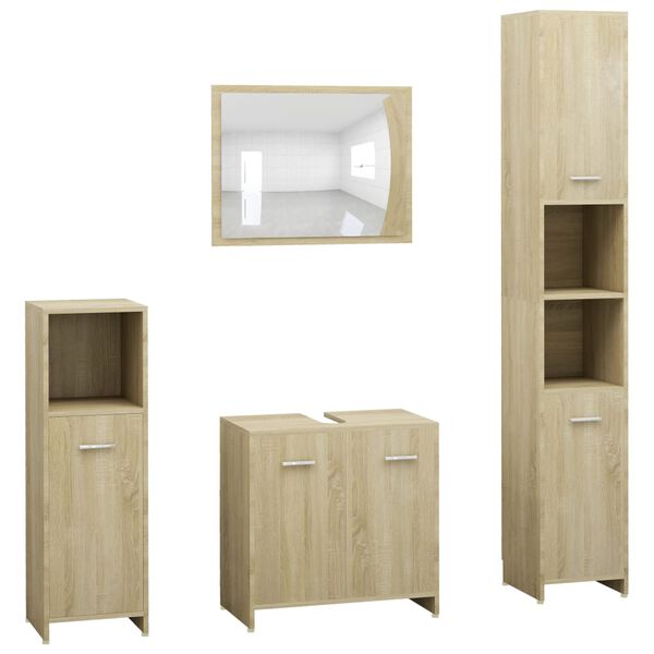 vidaXL Juego muebles de ba&ntilde;o 4 piezas madera ingenier&iacute;a roble Sonoma