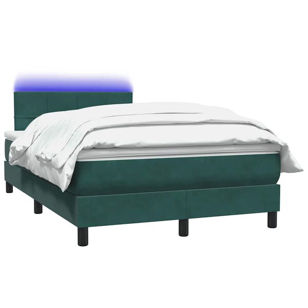 vidaXL Cama box spring con colch&oacute;n y LED terciopelo verde oscuro 120x220 cm