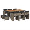 vidaXL Set de comedor de jard&iacute;n 11 pzas y cojines rat&aacute;n sint&eacute;tico gris