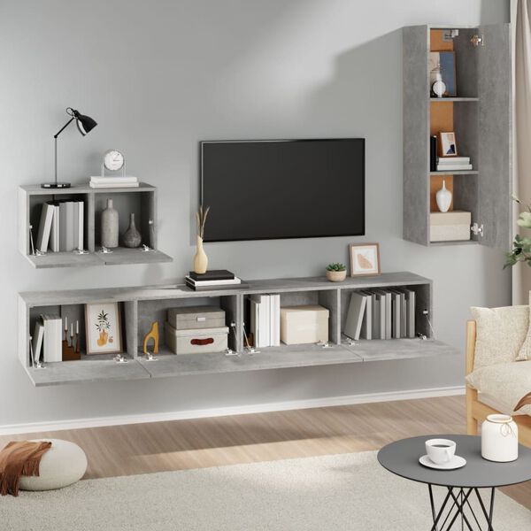 vidaXL Set de muebles de TV 4 pzas madera contrachapada gris hormig&oacute;n