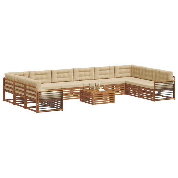 vidaXL Juegos de sof&aacute;s 11 pcs Natural y Beige Madera de Acacia S&oacute;lida