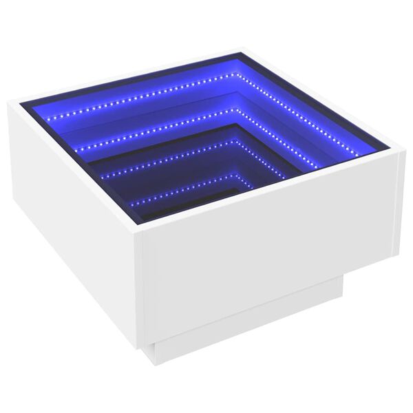 vidaXL Mesa de centro con LED madera de ingenier&iacute;a blanca 50x50x30 cm