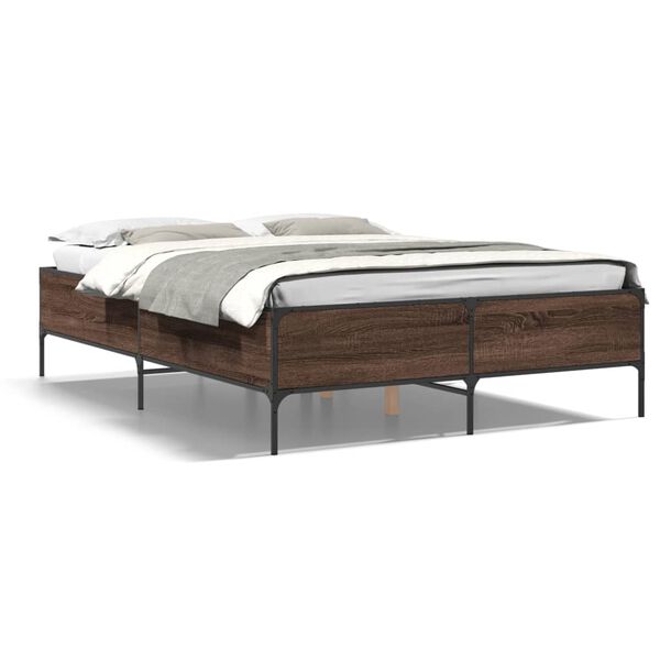 vidaXL Estructura cama madera ingenier&iacute;a metal marr&oacute;n roble 135x190 cm