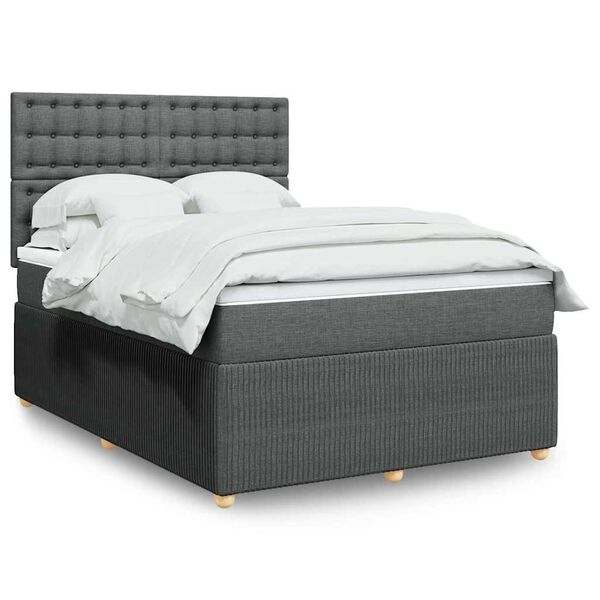 vidaXL Cama box spring con colch&oacute;n tela gris oscuro 140x200 cm