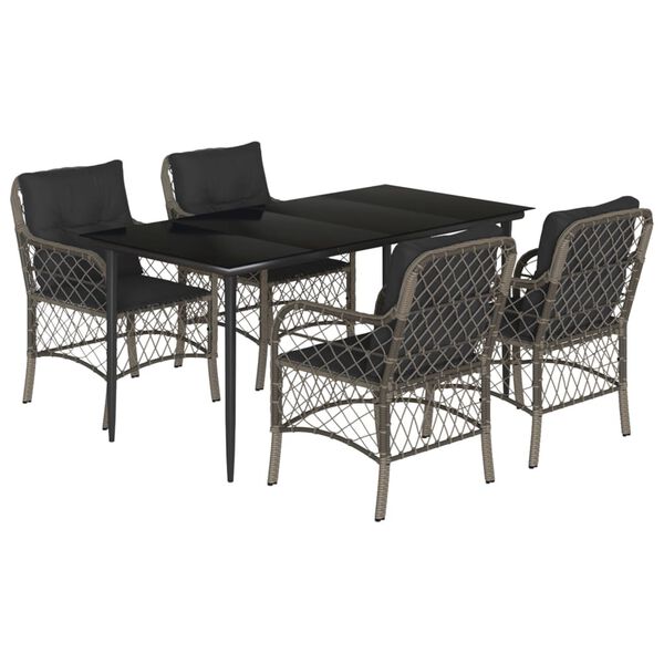 vidaXL Set comedor de jard&iacute;n 5 piezas con cojines rat&aacute;n sint&eacute;tico gris