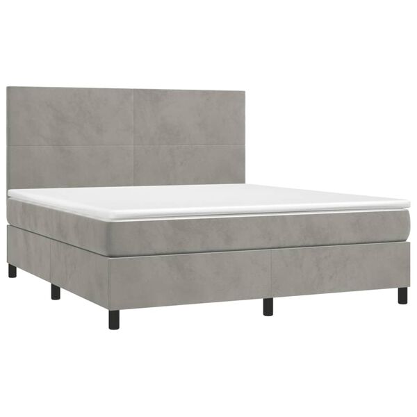 vidaXL Cama box spring con colch&oacute;n terciopelo gris claro 160x200 cm