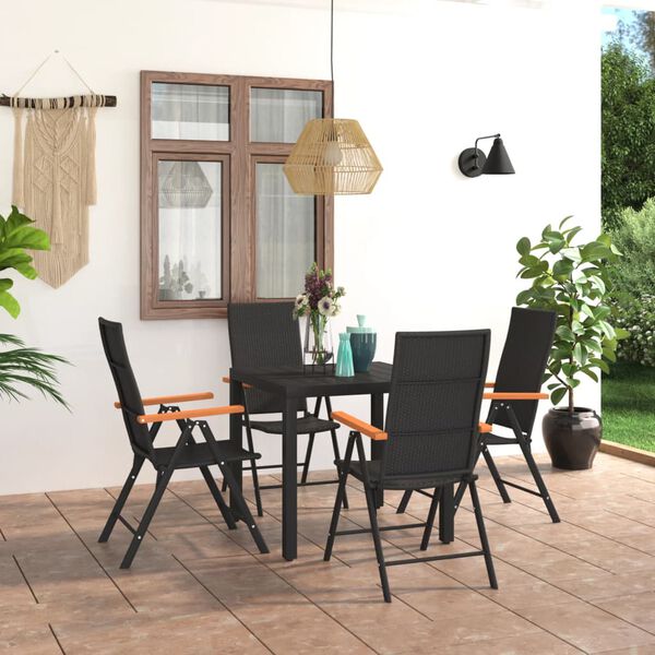 vidaXL Juego de comedor para jard&iacute;n 5 piezas negro y marr&oacute;n