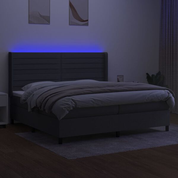 vidaXL Cama box spring colch&oacute;n y luces LED tela gris claro 200x200 cm