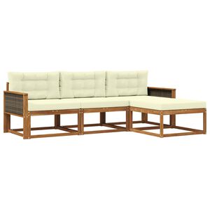 vidaXL Conjunto de sof&aacute;s de exterior con coj&iacute;n 4 pcs Natural y Crema
