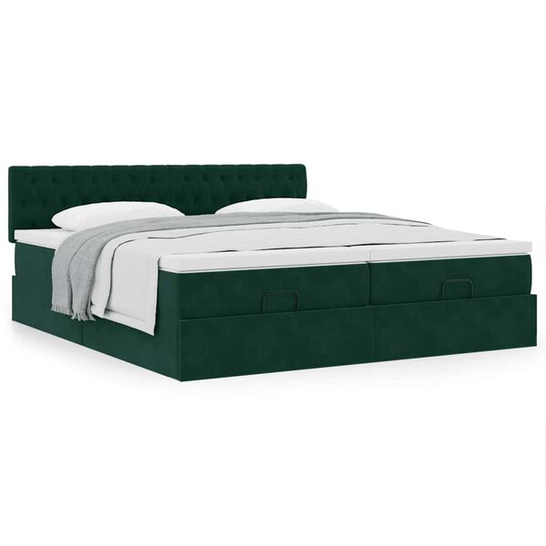 vidaXL Estructura de cama otomana colchones terciopelo verde oscuro