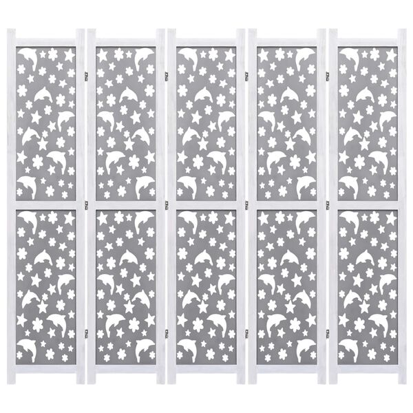 vidaXL Biombo de 5 paneles de madera maciza gris 175x165 cm