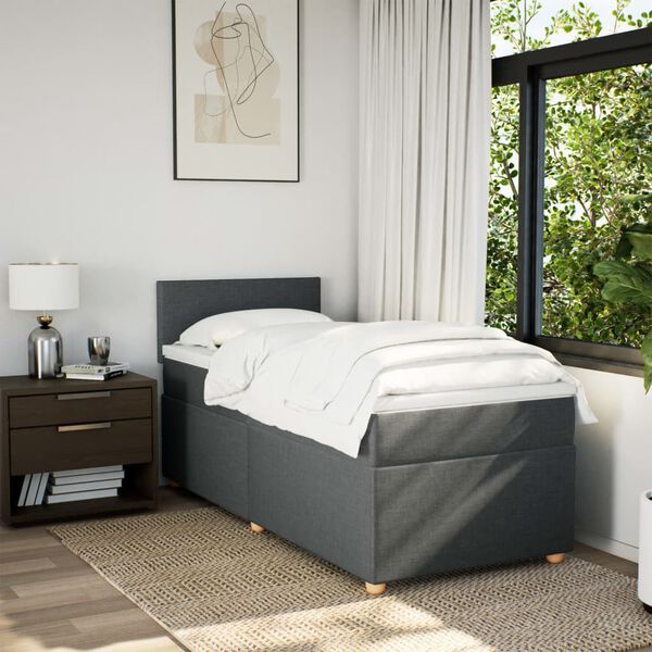 vidaXL Cama box spring individual con colch&oacute;n tela gris oscuro