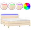 vidaXL Cama box spring con colch&oacute;n y LED tela crema 160x200 cm