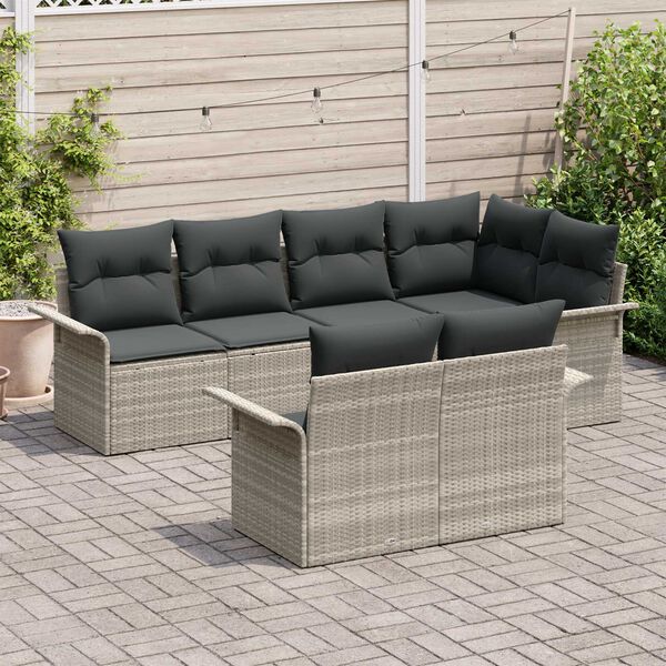 vidaXL Conjunto de sof&aacute; de jard&iacute;n 7 pcs Gris Claro rat&aacute;n sint&eacute;tico