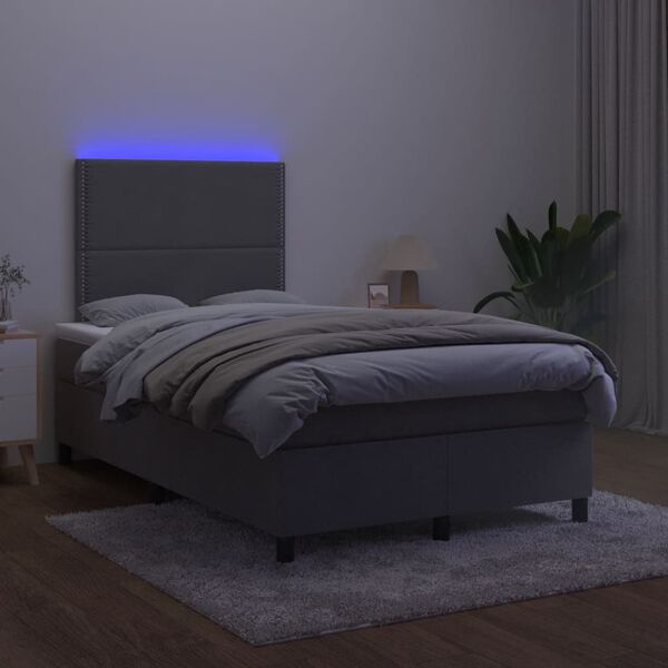 vidaXL Cama box spring colch&oacute;n y LED terciopelo gris oscuro 120x190 cm