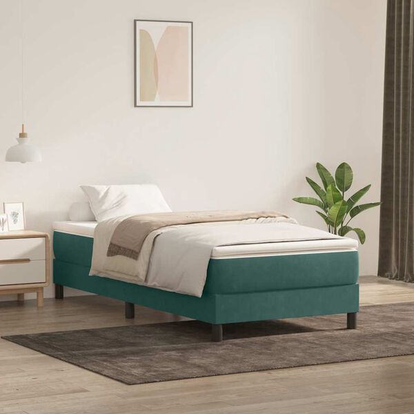vidaXL Cama box spring sin colchón verde oscuro terciopelo 80x220 cm