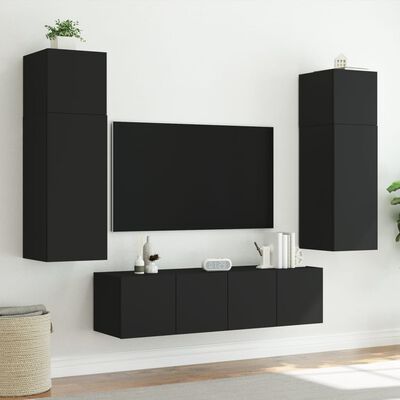 vidaXL Muebles de TV de pared con luces LED 2 uds negro 60x35x41 cm