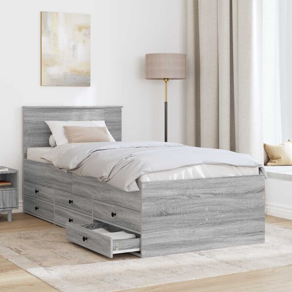 vidaXL Sof&aacute; cama Sonoma Gris y Negro 90 x 200 cm Madera de ingenier&iacute;a