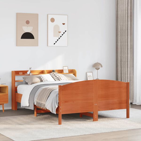 vidaXL Cama sin colch&oacute;n madera maciza de pino marr&oacute;n cera 140x200 cm