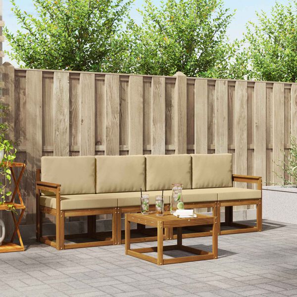 vidaXL Conjunto de sof&aacute;s de exterior con coj&iacute;n 5 pcs Natural y Beige