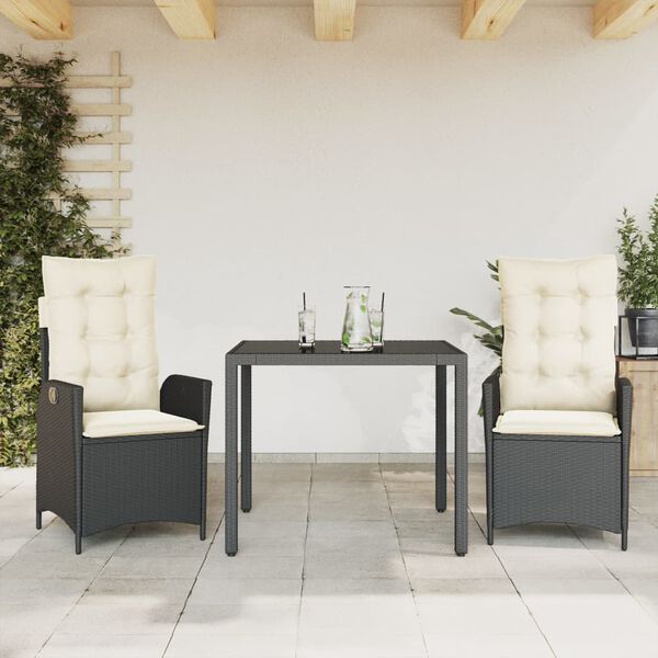 vidaXL Set de comedor de jardín 9 pzas y cojines ratán sintético negro