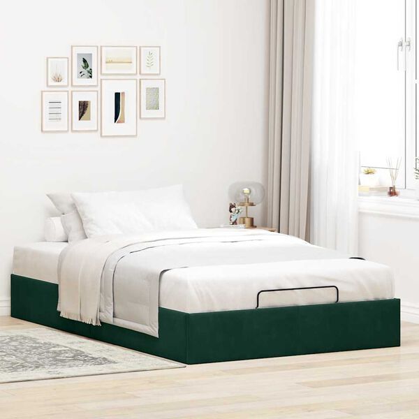 vidaXL Estructura de cama otomana sin colch&oacute;n terciopelo verde oscuro