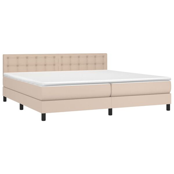 vidaXL Cama box spring colch&oacute;n LED cuero sint&eacute;tico capuchino 200x200cm