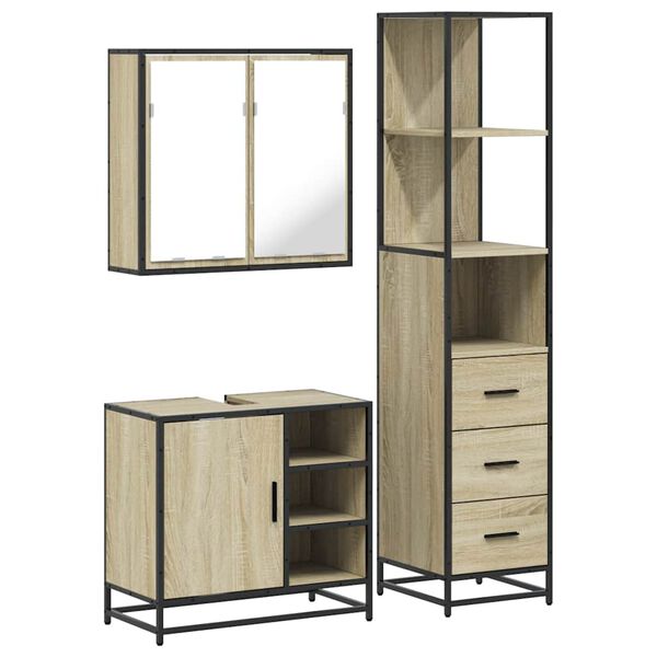 vidaXL Set de muebles de ba&ntilde;o 3 pzas madera contrachapada roble Sonoma