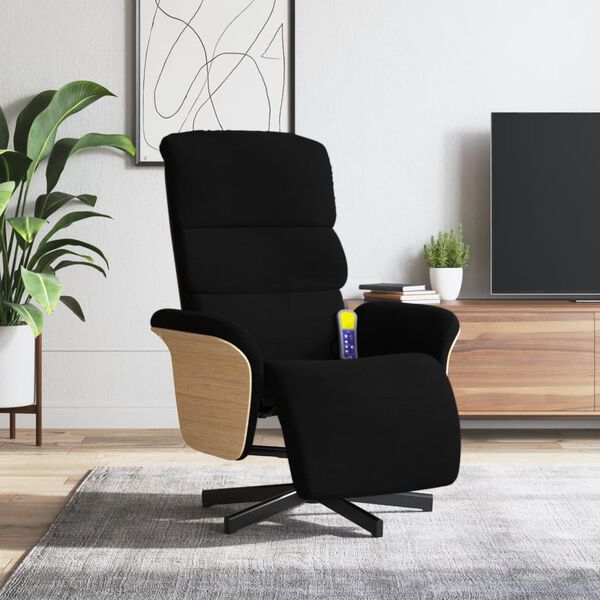 vidaXL Sill&oacute;n reclinable de masaje con reposapi&eacute;s tela negra