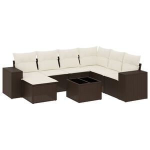 vidaXL Set sof&aacute;s de jard&iacute;n 8 piezas y cojines rat&aacute;n sint&eacute;tico marr&oacute;n