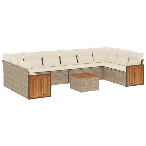 vidaXL Set de sof&aacute;s de jard&iacute;n 11pzas con cojines rat&aacute;n sint&eacute;tico beige