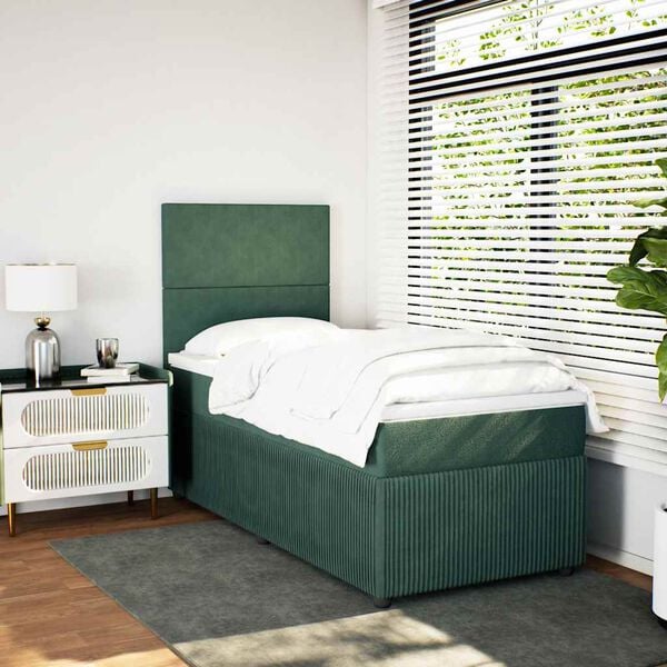 vidaXL Cama box spring con colch&oacute;n terciopelo verde oscuro 90x190 cm
