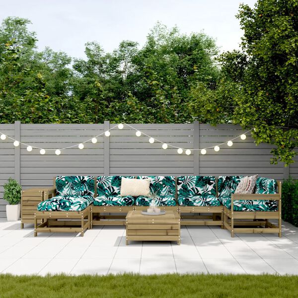 vidaXL Juego de sof&aacute;s de jard&iacute;n 9 pzas madera de pino impregnada