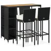 vidaXL Set de bar para jard&iacute;n 5 pzas y cojines rat&aacute;n sint&eacute;tico negro