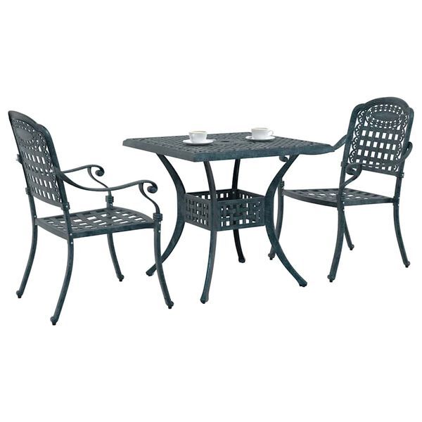 vidaXL Conjunto de mesa de jard&iacute;n 3 pcs Verde Aluminio fundido