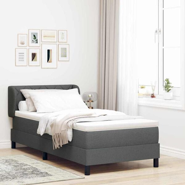 vidaXL Cama tipo Box Spring con colch&oacute;n Gris oscuro 90 x 190 cm tela