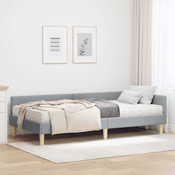 vidaXL Estructura de Cama Esquina con Colch&oacute;n 2 pcs Gris Claro tela