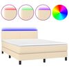 vidaXL Cama box spring con colch&oacute;n y LED tela crema 140x200 cm