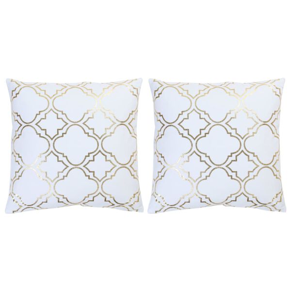 vidaXL Cojines estampado metálico 2 uds algodón blanco dorado 40x40 cm