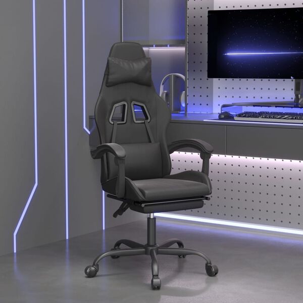vidaXL Silla gaming con reposapi&eacute;s cuero sint&eacute;tico negro