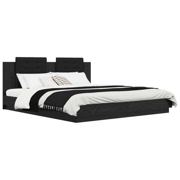 vidaXL Estructura de cama con cabecero Roble Negro 180 x 200 cm