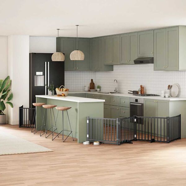 vidaXL Puerta para perros plegable 6 paneles madera &aacute;lamo negra 480 cm