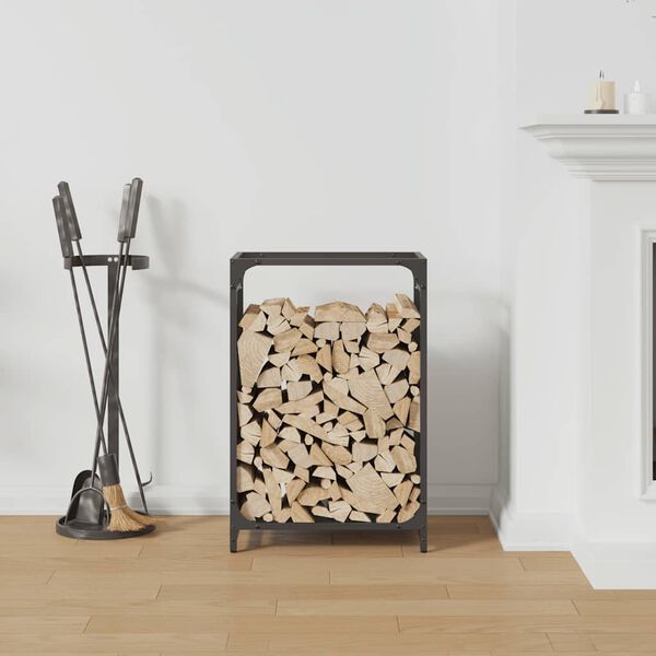 vidaXL Le&ntilde;ero negro 44x28x65 cm Acero laminado en fr&iacute;o