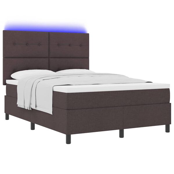 vidaXL Cama tipo Box Spring con LED Marr&oacute;n oscuro 140 x 190 cm tela