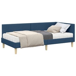 vidaXL Estructura de Cama Esquina con Colch&oacute;n Otro 2 pcs Azul tela