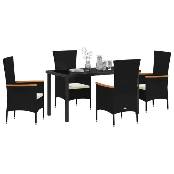 vidaXL Conjunto de Comedor de Jard&iacute;n con coj&iacute;n 5 pcs Negro