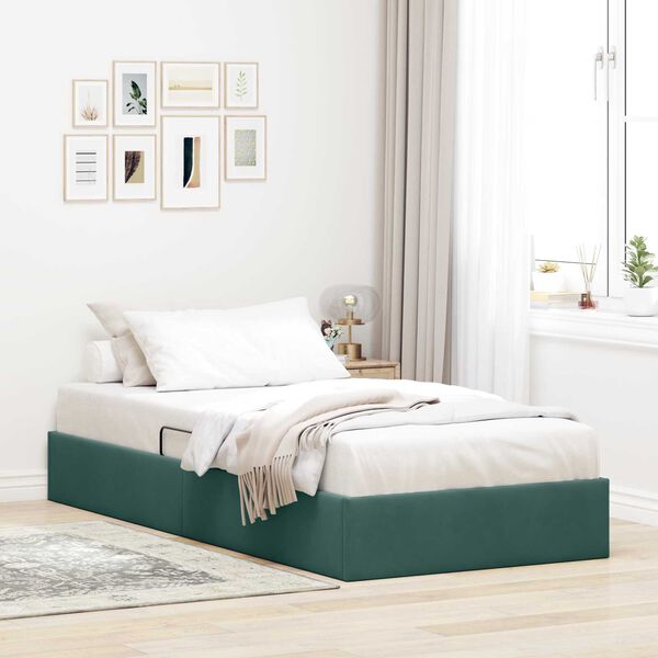 vidaXL Cama con almacenamiento Verde oscuro 90 x 190 cm Terciopelo
