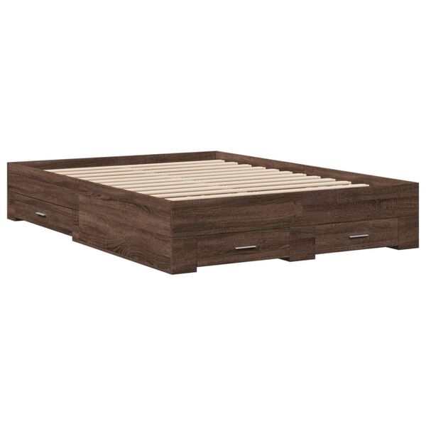 vidaXL Cama con cajones madera de ingenier&iacute;a marr&oacute;n roble 135x190 cm