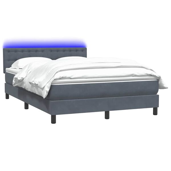 vidaXL Cama box spring con colch&oacute;n y LED terciopelo gris oscuro 140x220 cm